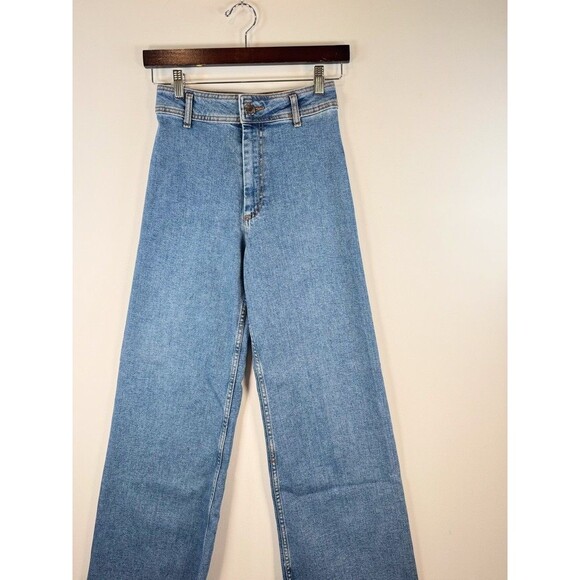 ZARA Womens Jeans Blue Denim High Rise Wide Leg Baggy Zip Fly Medium Wash Size 2 - Picture 4 of 10
